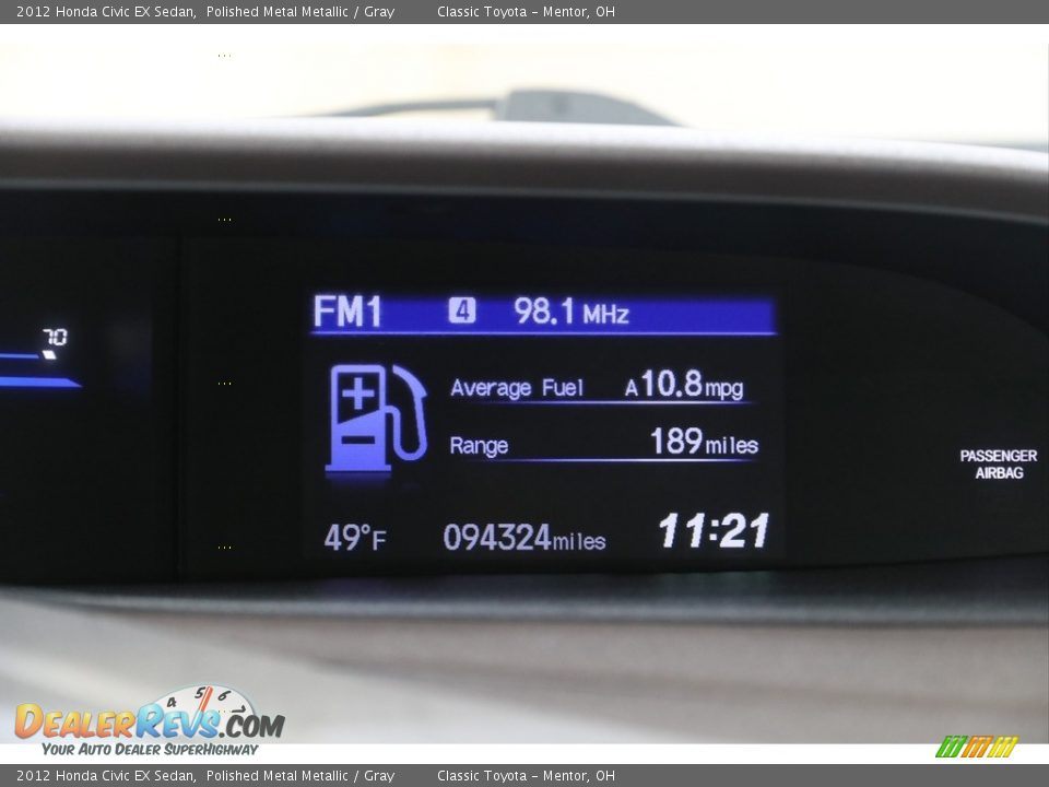 2012 Honda Civic EX Sedan Polished Metal Metallic / Gray Photo #14