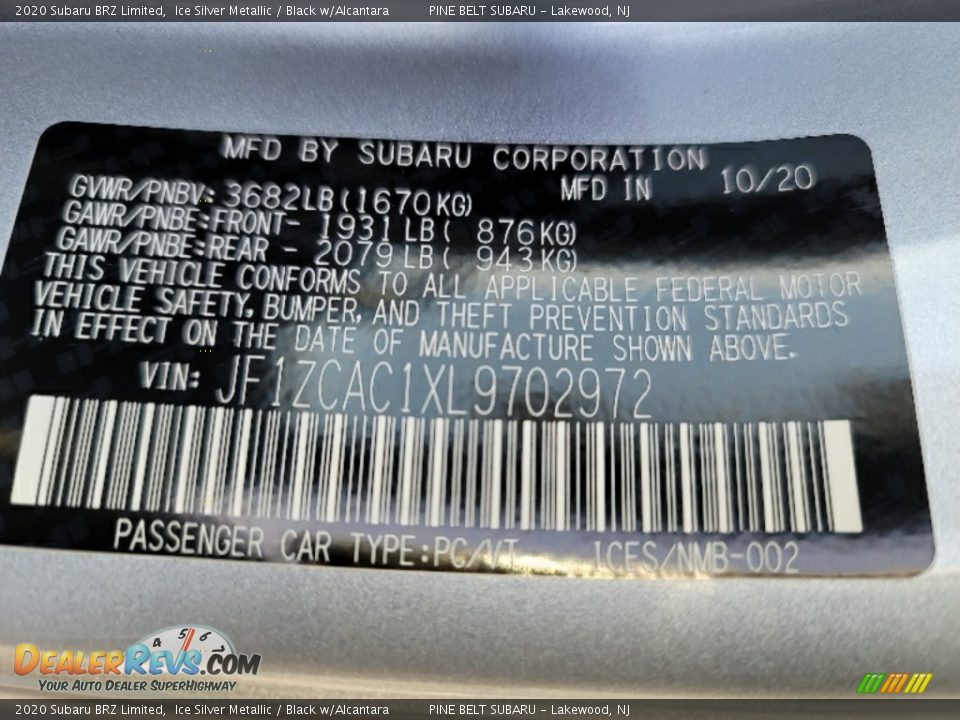 2020 Subaru BRZ Limited Ice Silver Metallic / Black w/Alcantara Photo #13