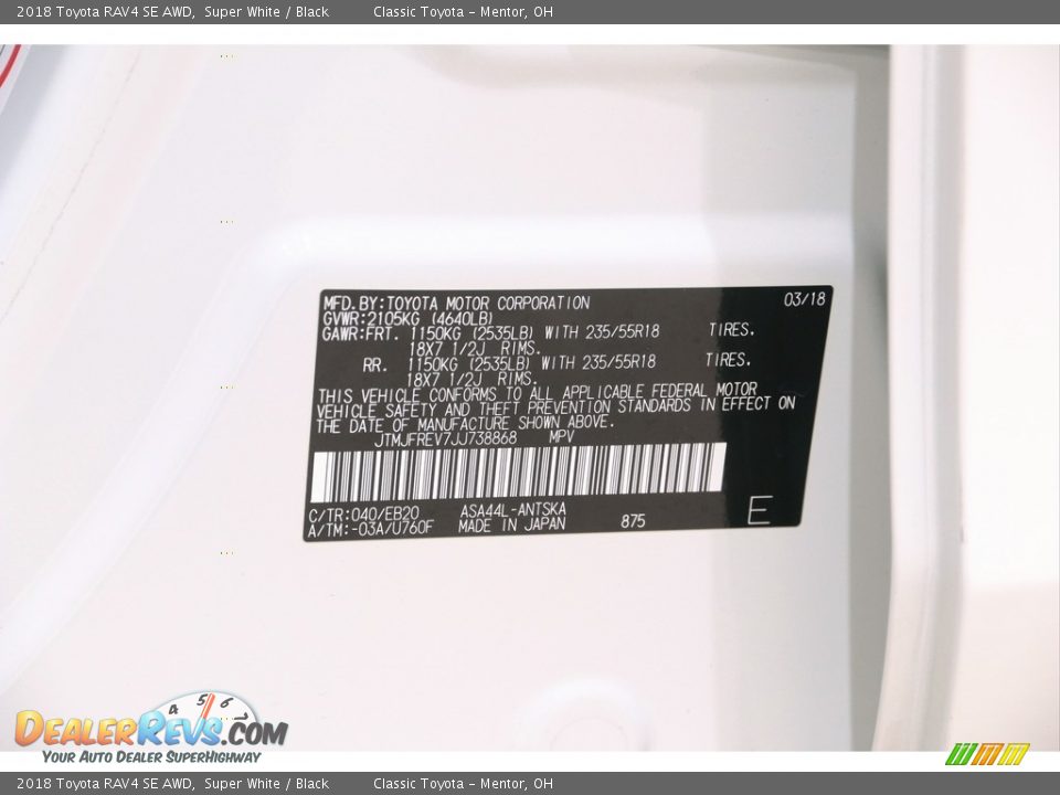 2018 Toyota RAV4 SE AWD Super White / Black Photo #19