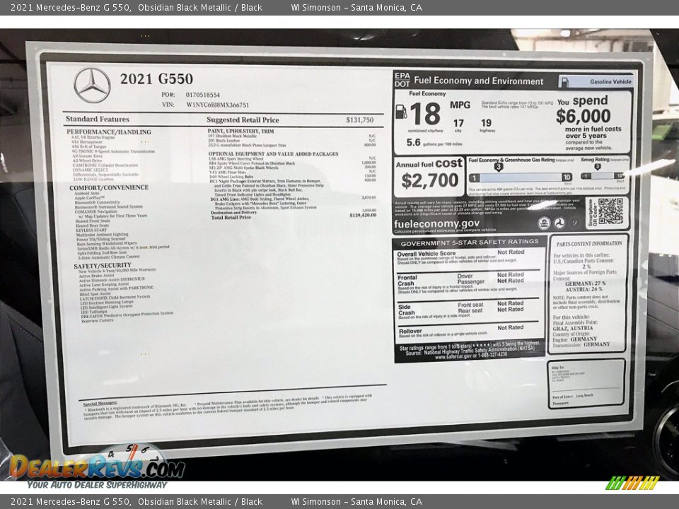 2021 Mercedes-Benz G 550 Obsidian Black Metallic / Black Photo #10