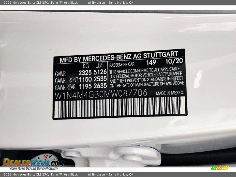 2021 Mercedes-Benz GLB 250 Polar White / Black Photo #11