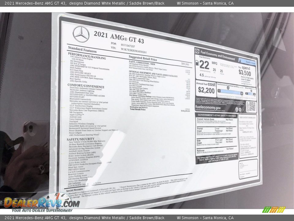 2021 Mercedes-Benz AMG GT 43 Window Sticker Photo #10
