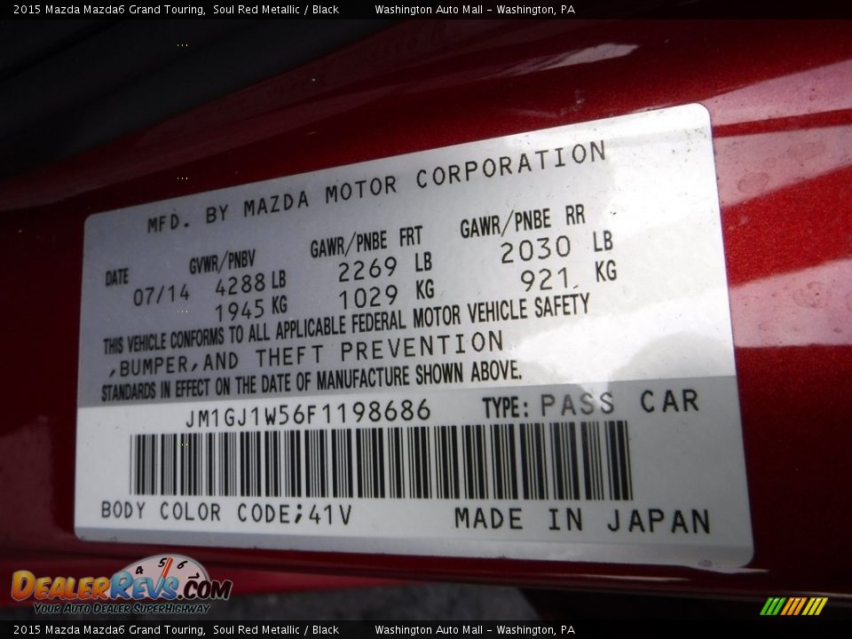 2015 Mazda Mazda6 Grand Touring Soul Red Metallic / Black Photo #29