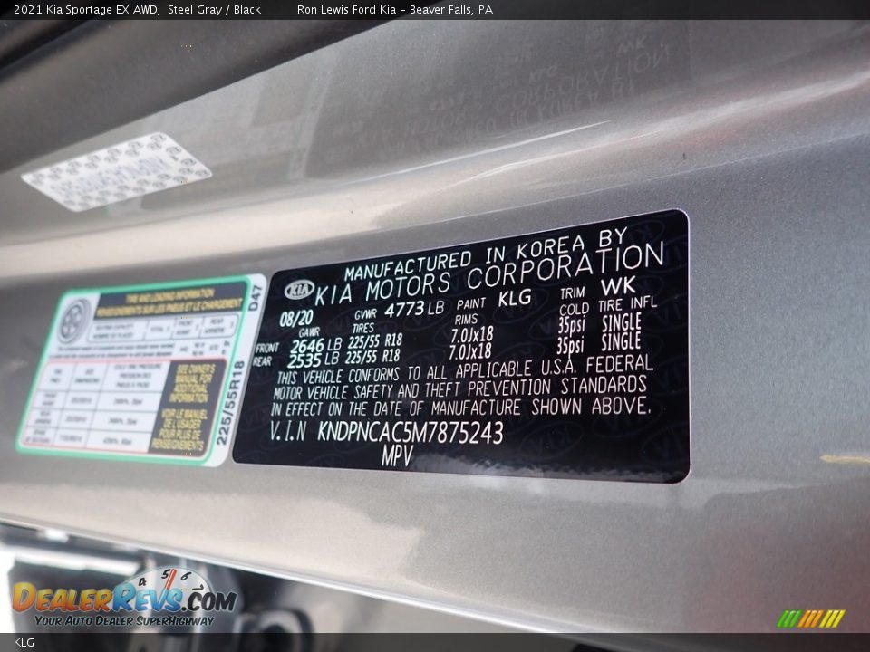 Kia Color Code KLG Steel Gray