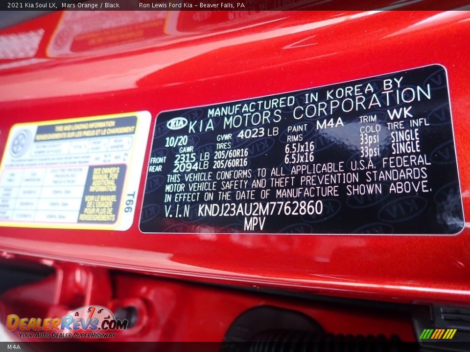 Kia Color Code M4A Mars Orange