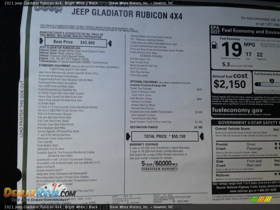 2021 Jeep Gladiator Rubicon 4x4 Bright White / Black Photo #29
