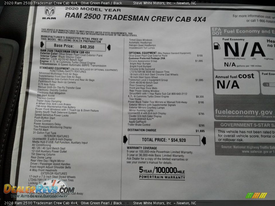 2020 Ram 2500 Tradesman Crew Cab 4x4 Olive Green Pearl / Black Photo #26