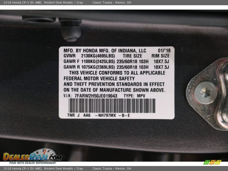 2018 Honda CR-V EX AWD Modern Steel Metallic / Gray Photo #21
