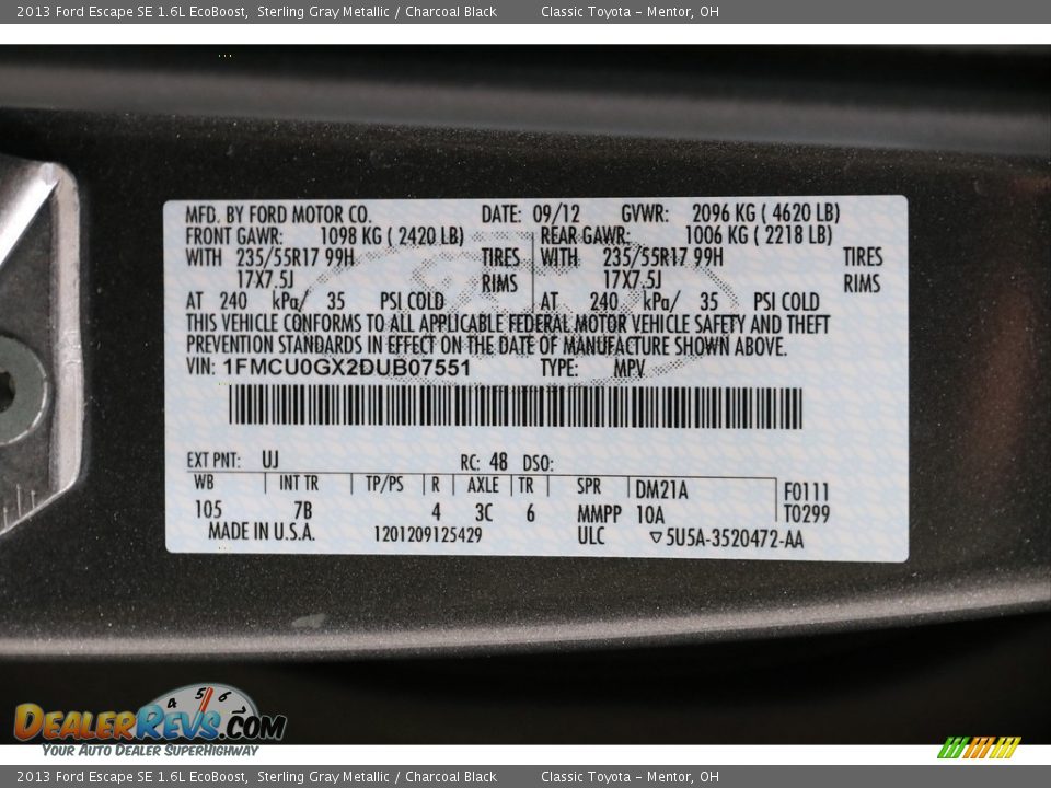 2013 Ford Escape SE 1.6L EcoBoost Sterling Gray Metallic / Charcoal Black Photo #18