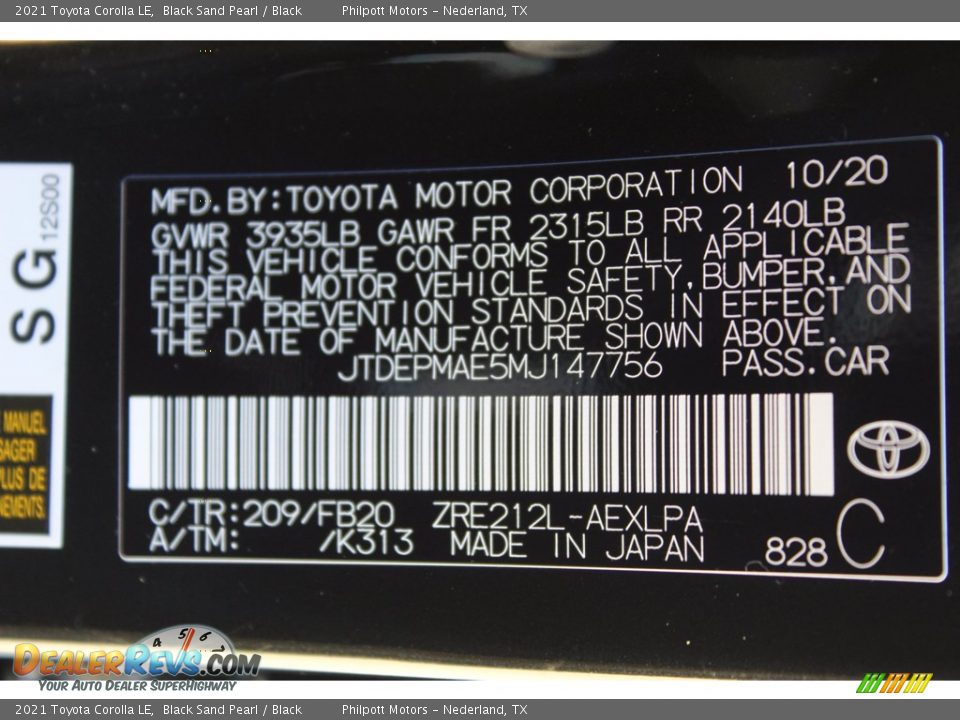 2021 Toyota Corolla LE Black Sand Pearl / Black Photo #22