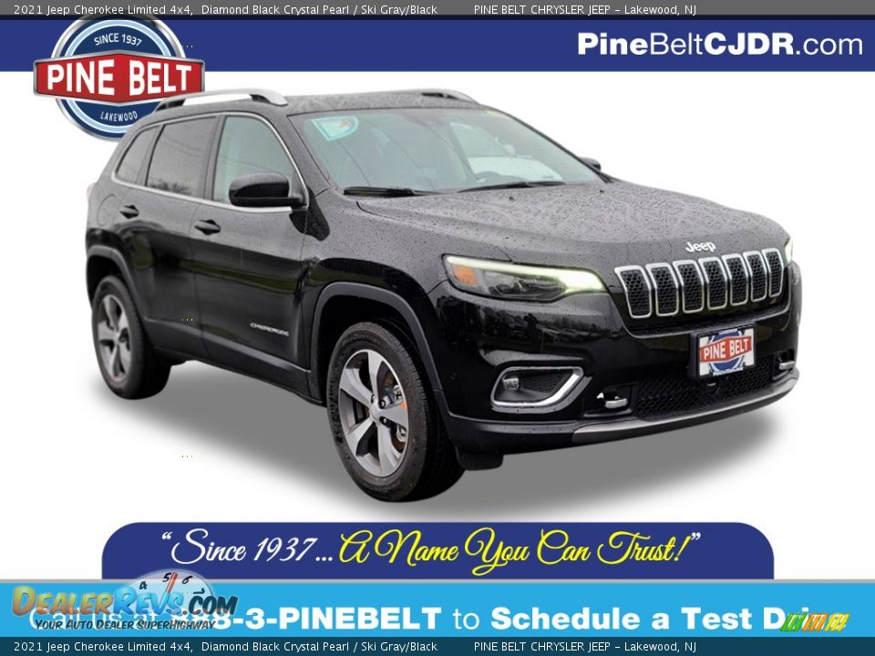 2021 Jeep Cherokee Limited 4x4 Diamond Black Crystal Pearl / Ski Gray/Black Photo #1