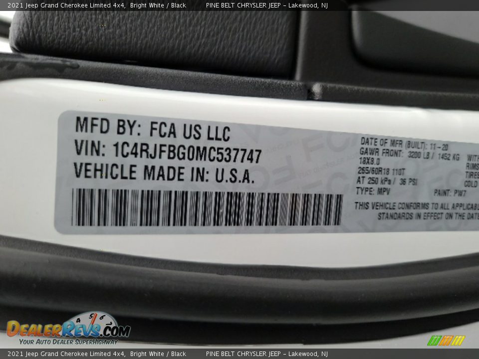 2021 Jeep Grand Cherokee Limited 4x4 Bright White / Black Photo #14