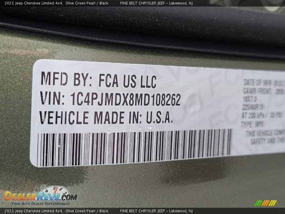 2021 Jeep Cherokee Limited 4x4 Olive Green Pearl / Black Photo #14