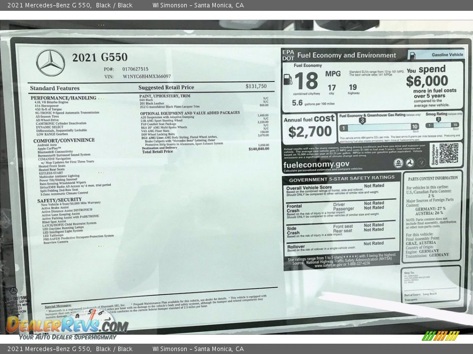 2021 Mercedes-Benz G 550 Black / Black Photo #10