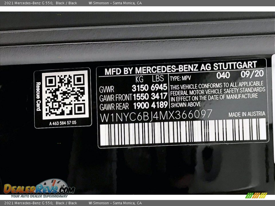 2021 Mercedes-Benz G 550 Black / Black Photo #11