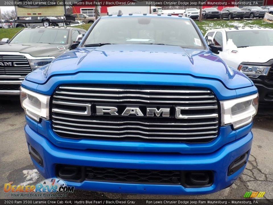 2020 Ram 3500 Laramie Crew Cab 4x4 Hydro Blue Pearl / Black/Diesel Gray Photo #7