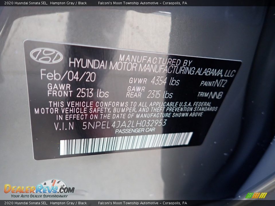2020 Hyundai Sonata SEL Hampton Gray / Black Photo #23