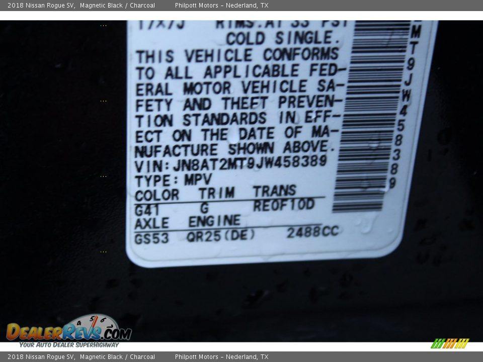2018 Nissan Rogue SV Magnetic Black / Charcoal Photo #34