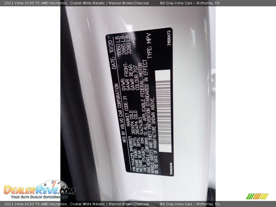2021 Volvo XC90 T6 AWD Inscription Crystal White Metallic / Maroon Brown/Charcoal Photo #12