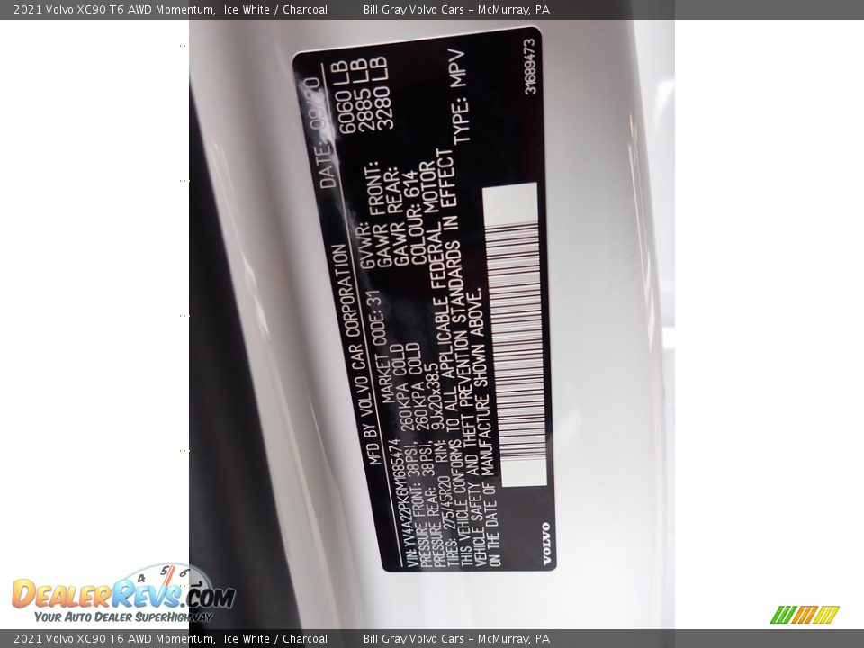 2021 Volvo XC90 T6 AWD Momentum Ice White / Charcoal Photo #12