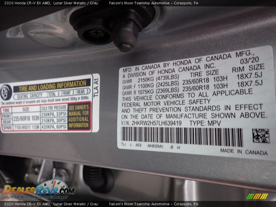 2020 Honda CR-V EX AWD Lunar Silver Metallic / Gray Photo #12