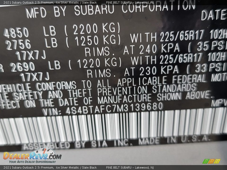 2021 Subaru Outback 2.5i Premium Ice Silver Metallic / Slate Black Photo #14