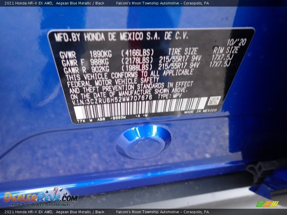 2021 Honda HR-V EX AWD Aegean Blue Metallic / Black Photo #13