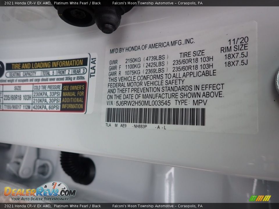 2021 Honda CR-V EX AWD Platinum White Pearl / Black Photo #11