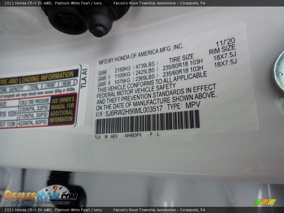 2021 Honda CR-V EX AWD Platinum White Pearl / Ivory Photo #12