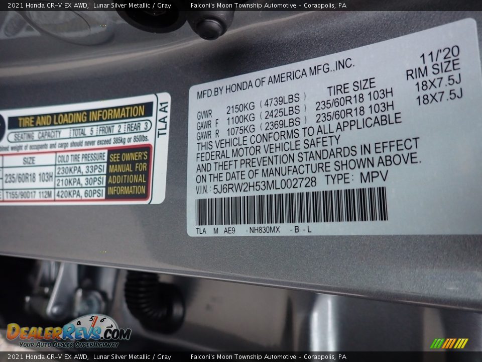 2021 Honda CR-V EX AWD Lunar Silver Metallic / Gray Photo #12