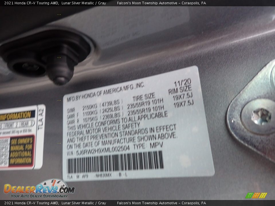 2021 Honda CR-V Touring AWD Lunar Silver Metallic / Gray Photo #13