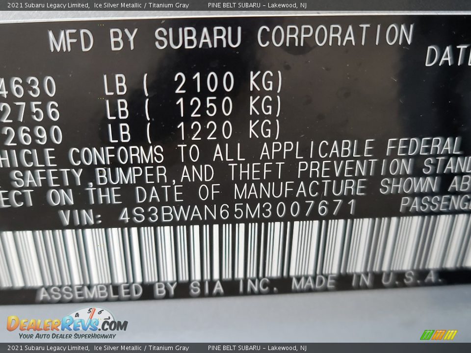 2021 Subaru Legacy Limited Ice Silver Metallic / Titanium Gray Photo #14