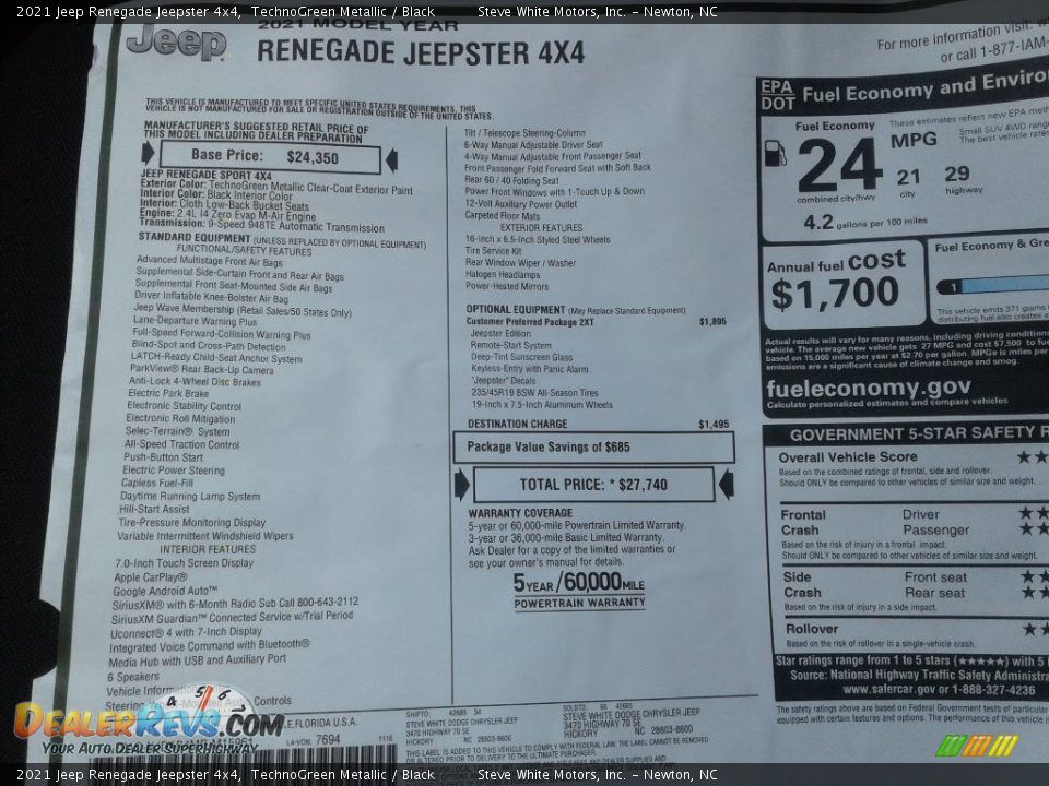 2021 Jeep Renegade Jeepster 4x4 TechnoGreen Metallic / Black Photo #25