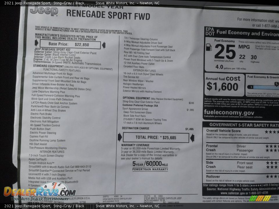 2021 Jeep Renegade Sport Sting-Gray / Black Photo #25