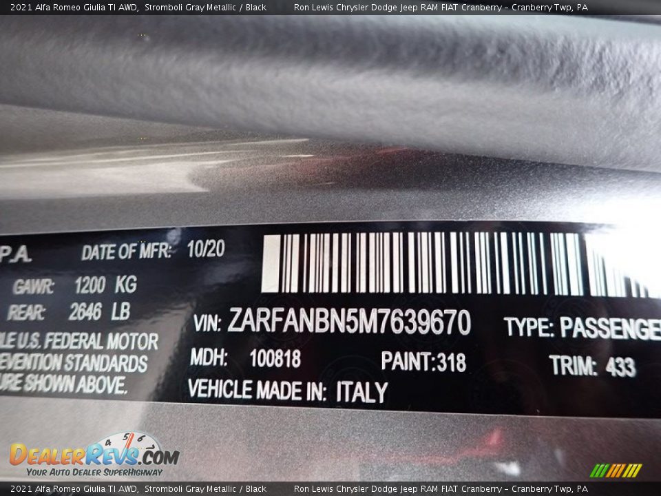 2021 Alfa Romeo Giulia TI AWD Stromboli Gray Metallic / Black Photo #11