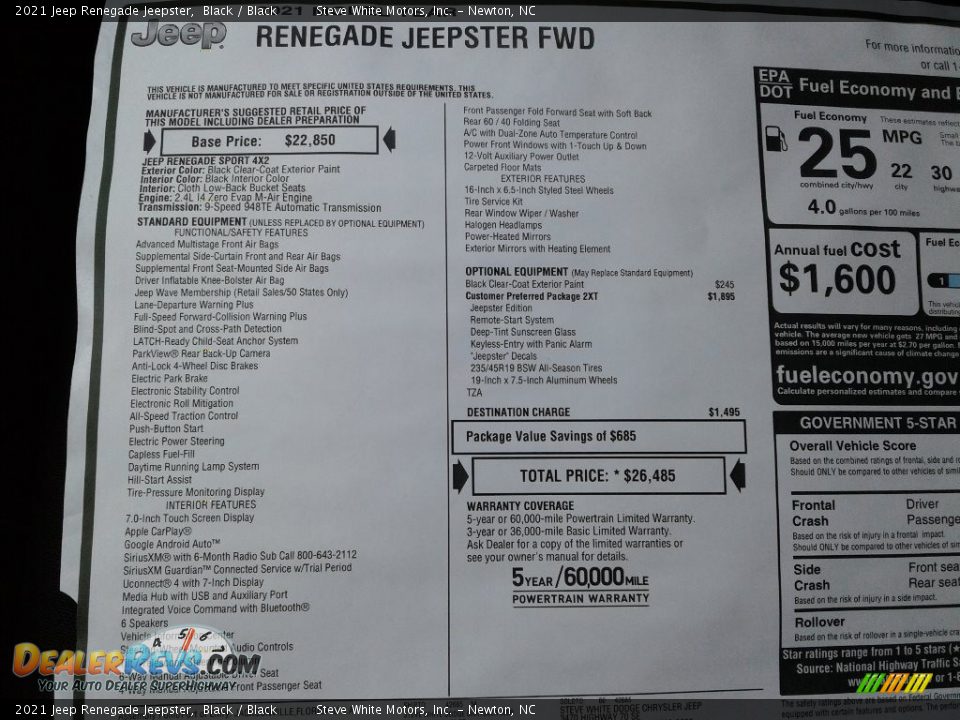 2021 Jeep Renegade Jeepster Window Sticker Photo #25