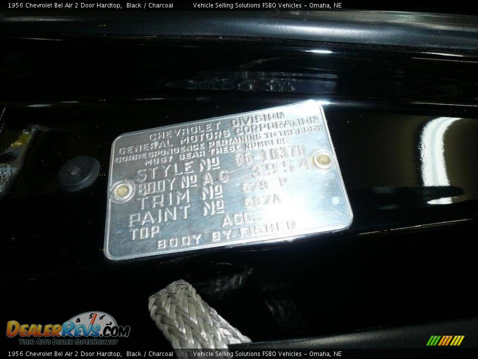 Info Tag of 1956 Chevrolet Bel Air 2 Door Hardtop Photo #20