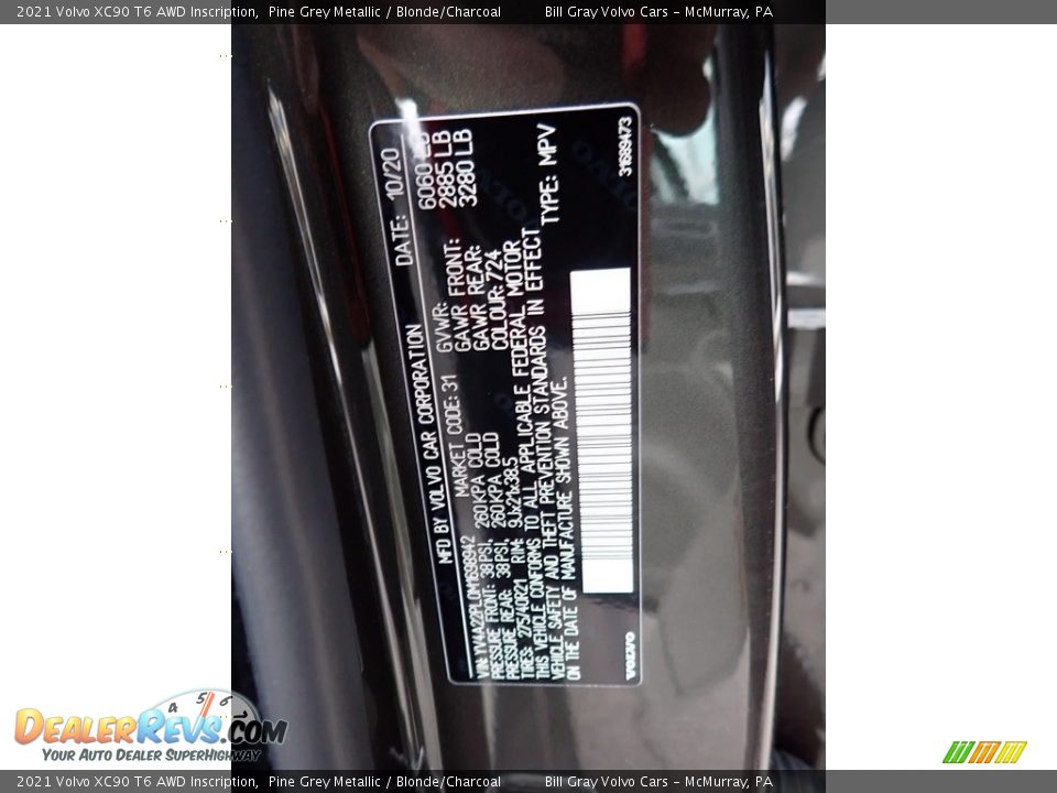 2021 Volvo XC90 T6 AWD Inscription Pine Grey Metallic / Blonde/Charcoal Photo #12