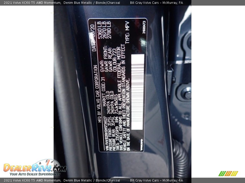 2021 Volvo XC60 T5 AWD Momentum Denim Blue Metallic / Blonde/Charcoal Photo #11