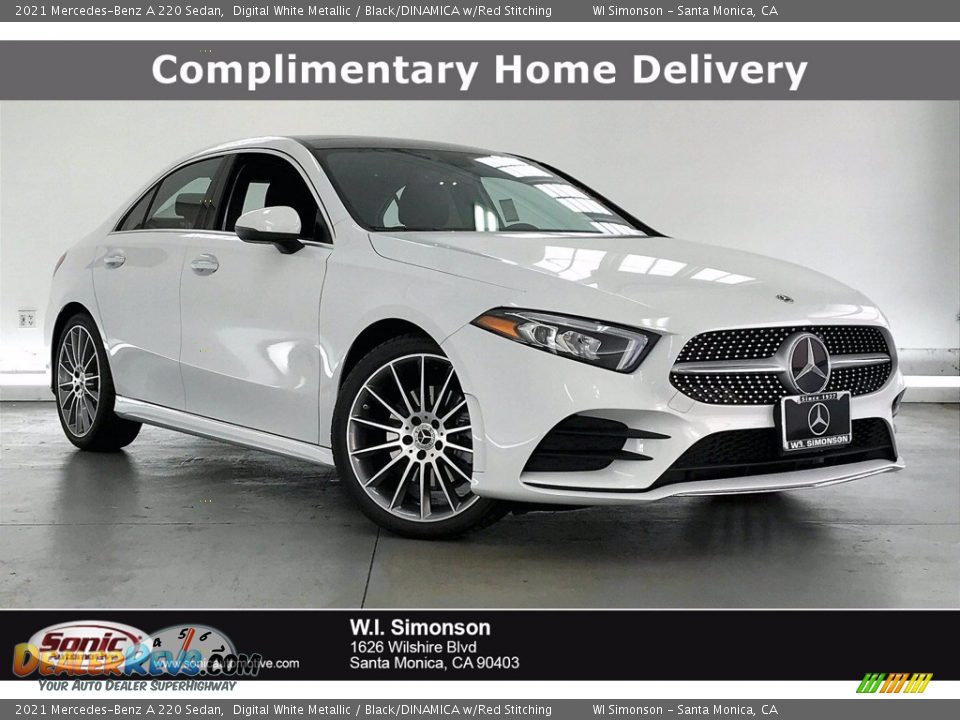 2021 Mercedes-Benz A 220 Sedan Digital White Metallic / Black/DINAMICA w/Red Stitching Photo #1