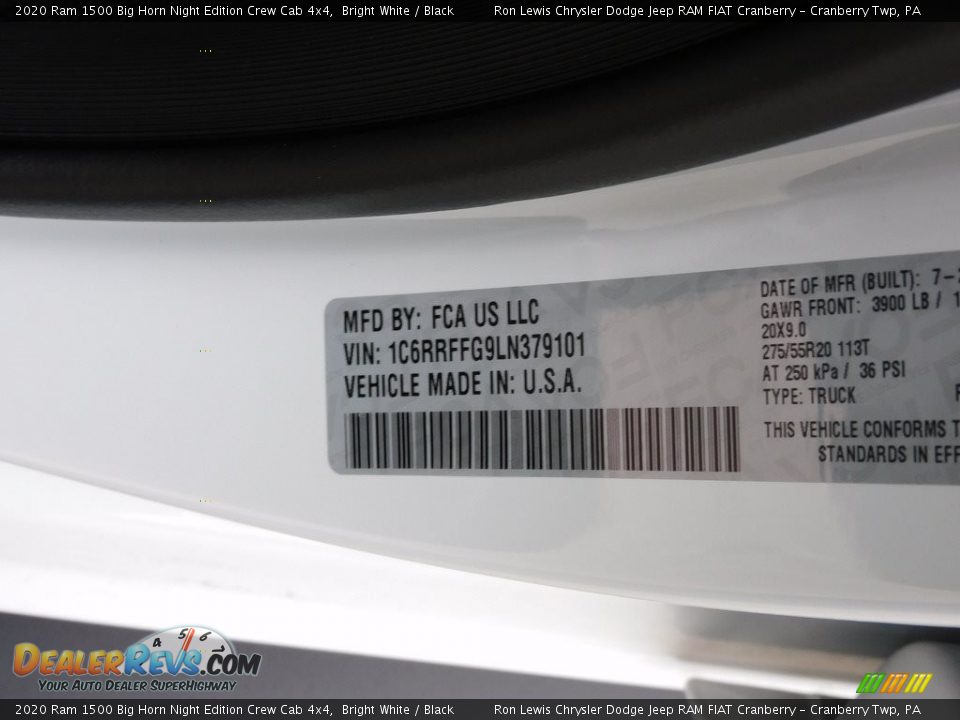 2020 Ram 1500 Big Horn Night Edition Crew Cab 4x4 Bright White / Black Photo #20