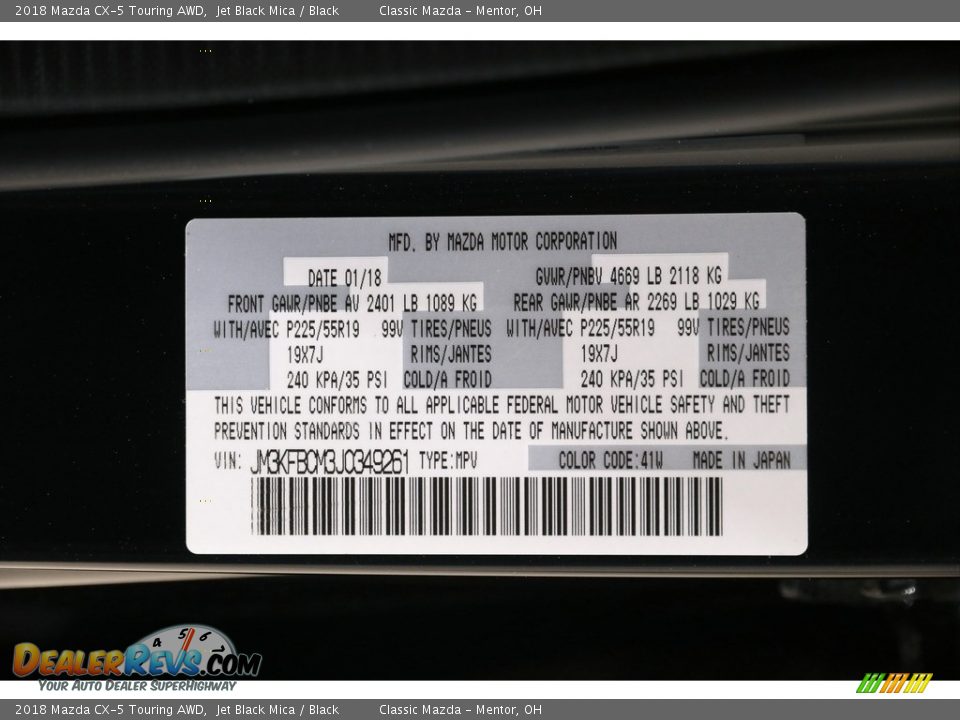 2018 Mazda CX-5 Touring AWD Jet Black Mica / Black Photo #21