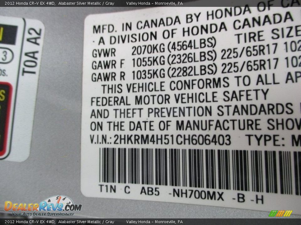 2012 Honda CR-V EX 4WD Alabaster Silver Metallic / Gray Photo #19