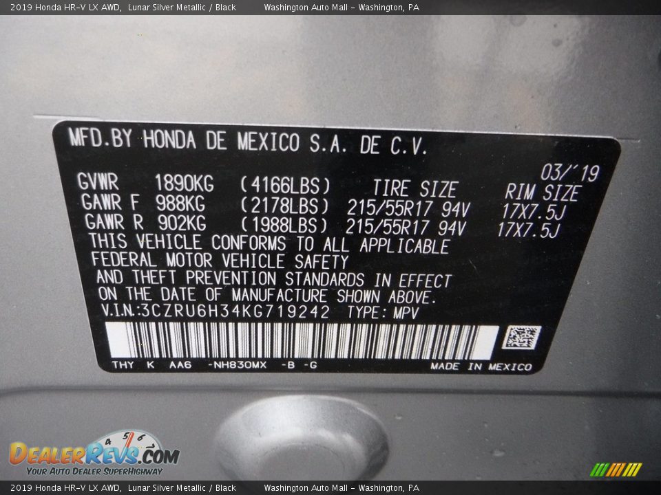 2019 Honda HR-V LX AWD Lunar Silver Metallic / Black Photo #26