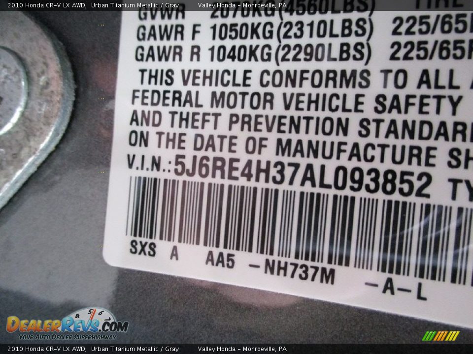 2010 Honda CR-V LX AWD Urban Titanium Metallic / Gray Photo #19