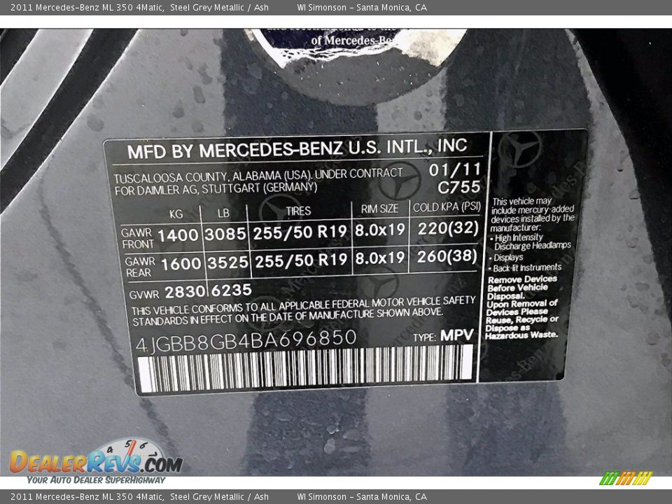 2011 Mercedes-Benz ML 350 4Matic Steel Grey Metallic / Ash Photo #33