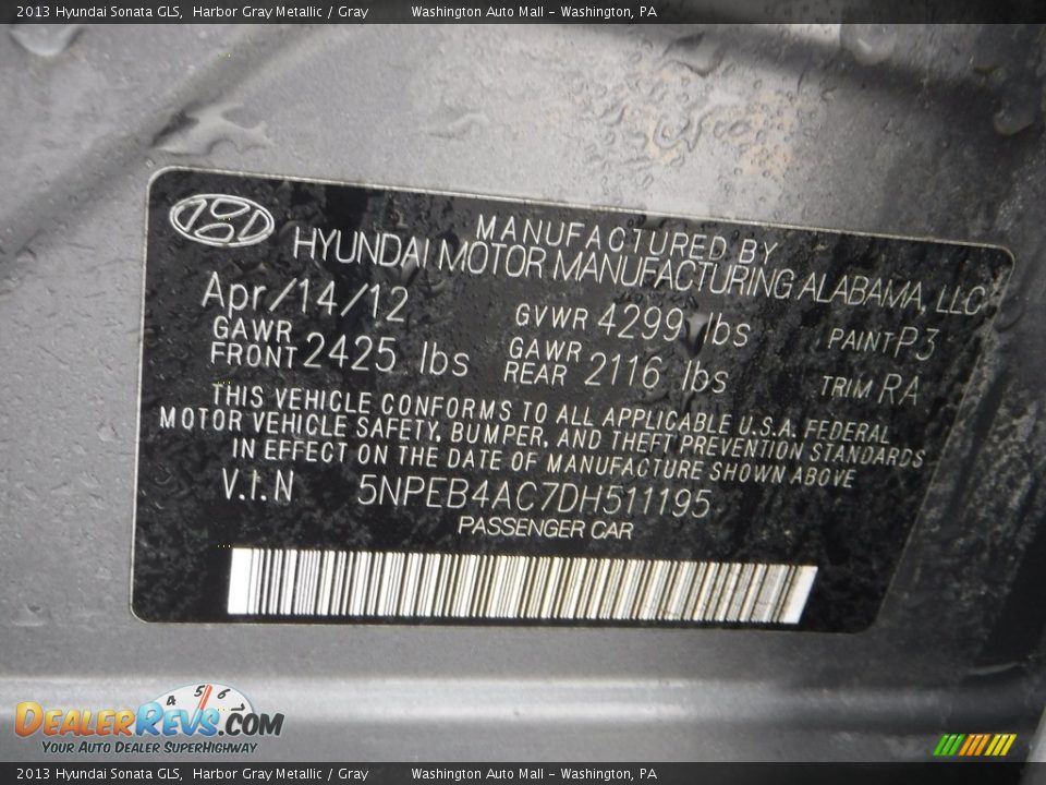 2013 Hyundai Sonata GLS Harbor Gray Metallic / Gray Photo #24