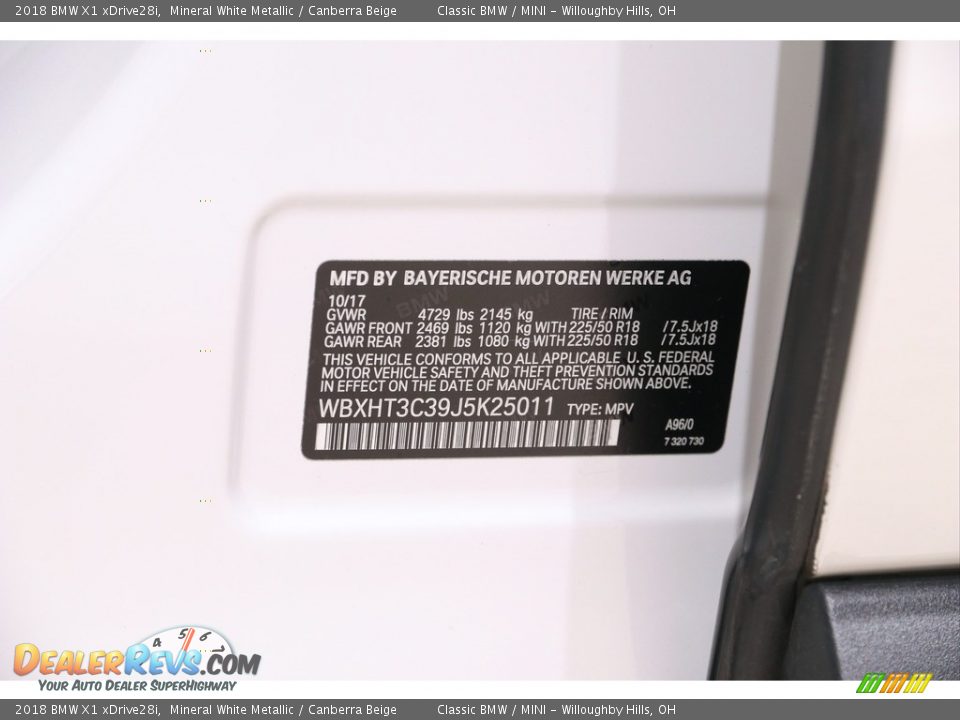 2018 BMW X1 xDrive28i Mineral White Metallic / Canberra Beige Photo #26