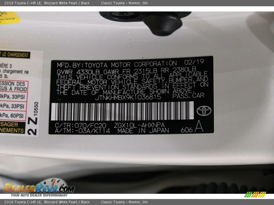 2019 Toyota C-HR LE Blizzard White Pearl / Black Photo #24