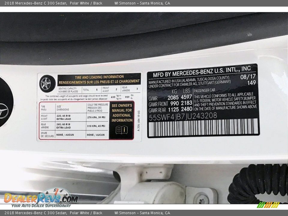 2018 Mercedes-Benz C 300 Sedan Polar White / Black Photo #33